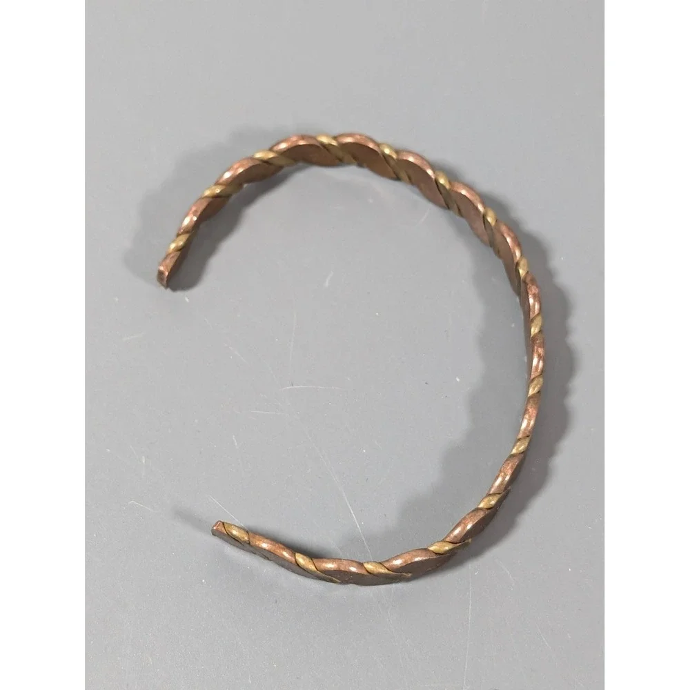 Vintage Copper Brass Twisted Cuff Bracelet Mixed Metal Artisan Boho 7